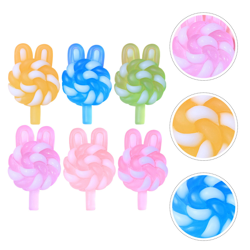 Resin Art Craft - 24Pcs Cute Cartoon Lollipop Charms Rabbit