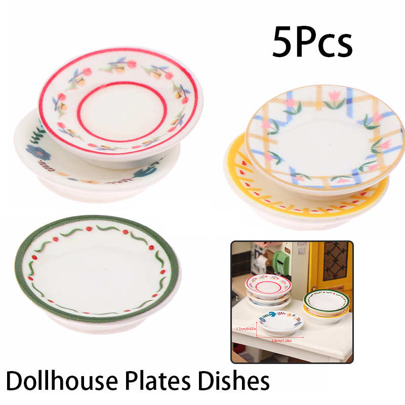 Resin Art Toys - 5Pcs 1/12 Dollhouse Mini Plates Dishes