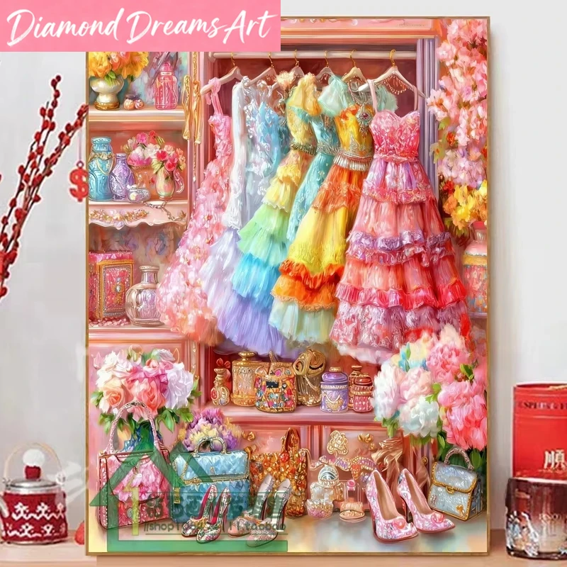 Resin Art Cube - Frameless，1PC Cartoon Princess Wardrobe Theme Diamond