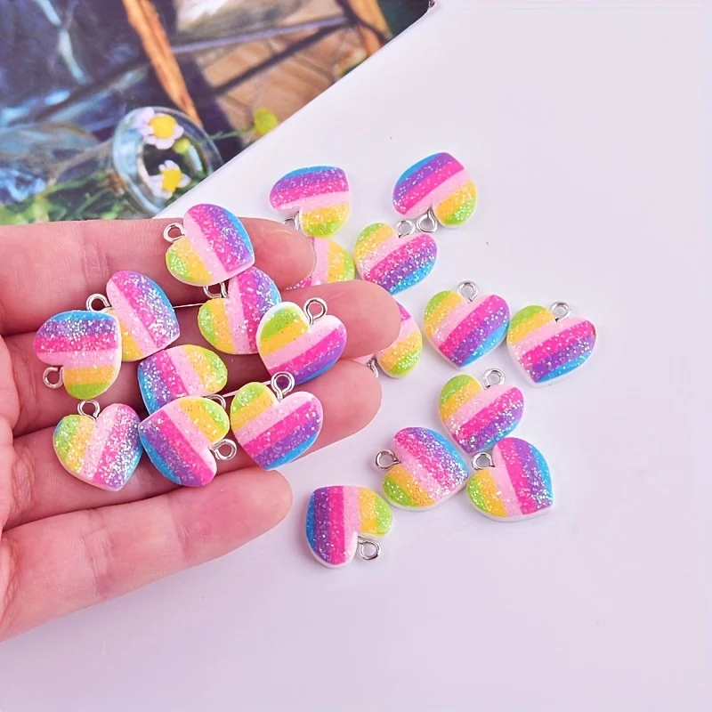 Resin Art Gift Ideas - 10Pcs Colorful Heart Resin Charms Cute