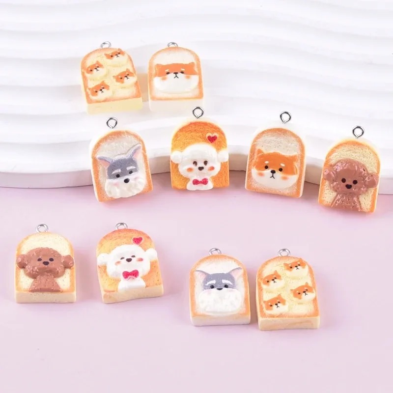 Resin Art Craft - 10Pcs Cute Toast Dog Resin Pendants