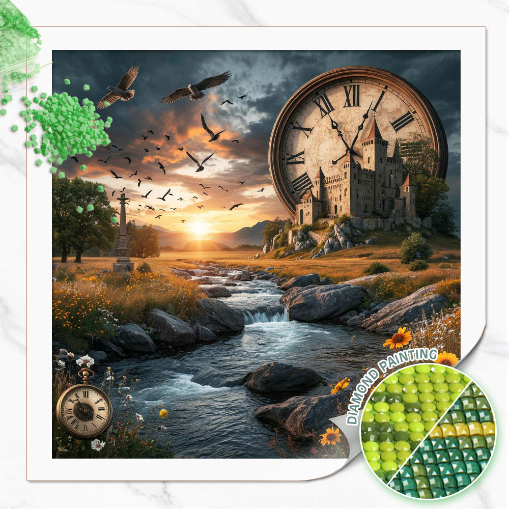 Resin Art Clock - Huacan Diamond Painting Wilderness Castle Giant