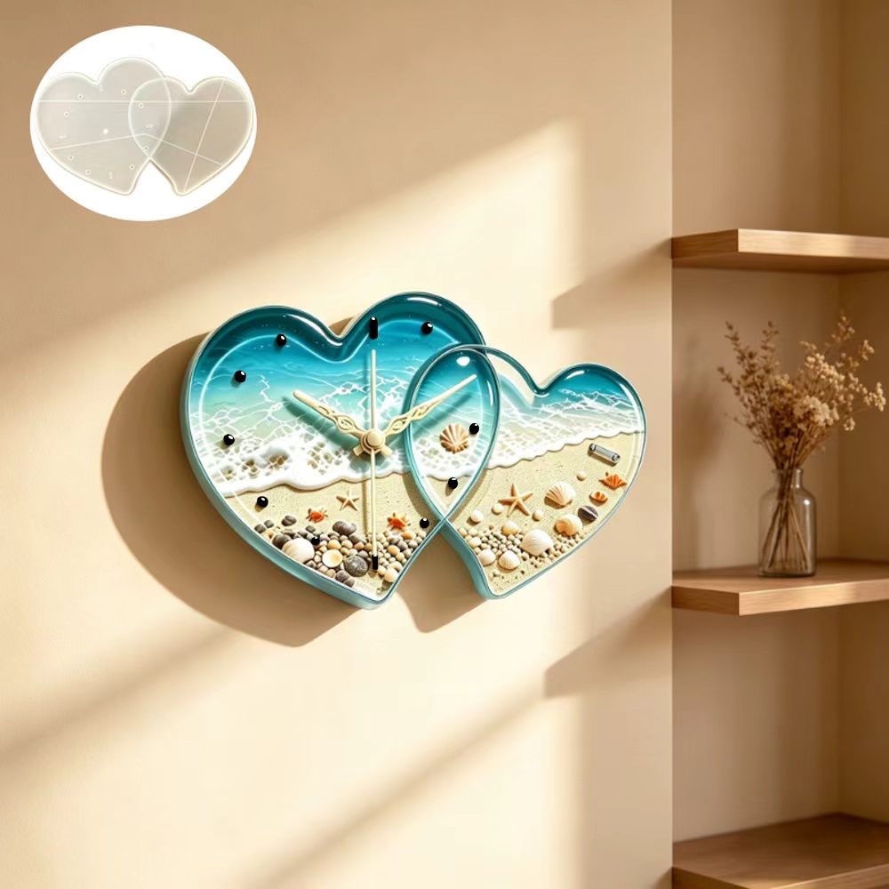 Resin Art Clock - Love connected heart shape clock resin