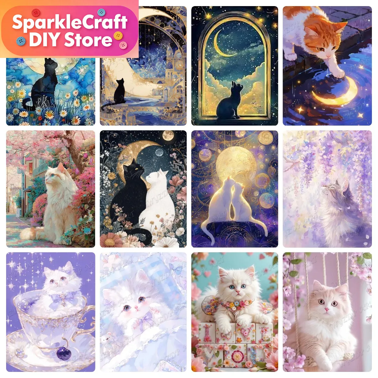 Animal Cat Moon Diamond Painti - đánh giá và giá Resin Art Work